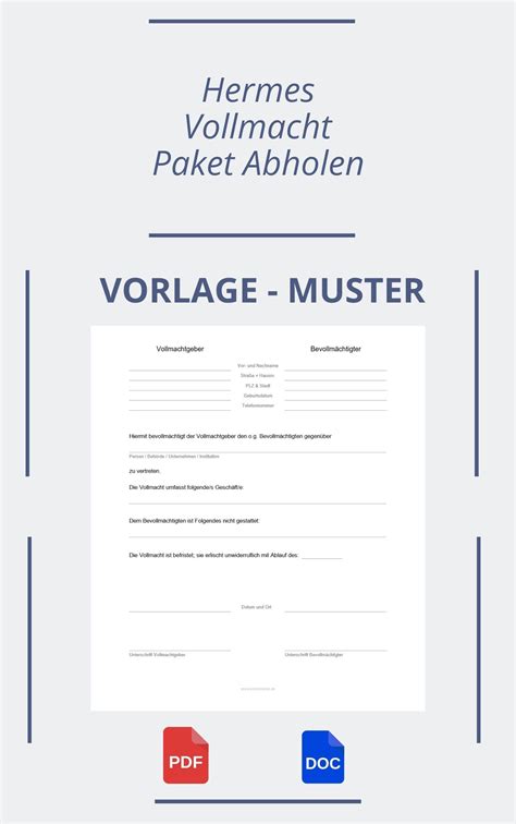 vollmacht hermes abholen|vollmacht Hermes muster.